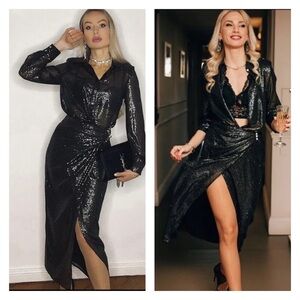 NEW ZARA Black Glitter Shiny Maxi Wrap Dress XS Blogger Favorite New Years Sexy